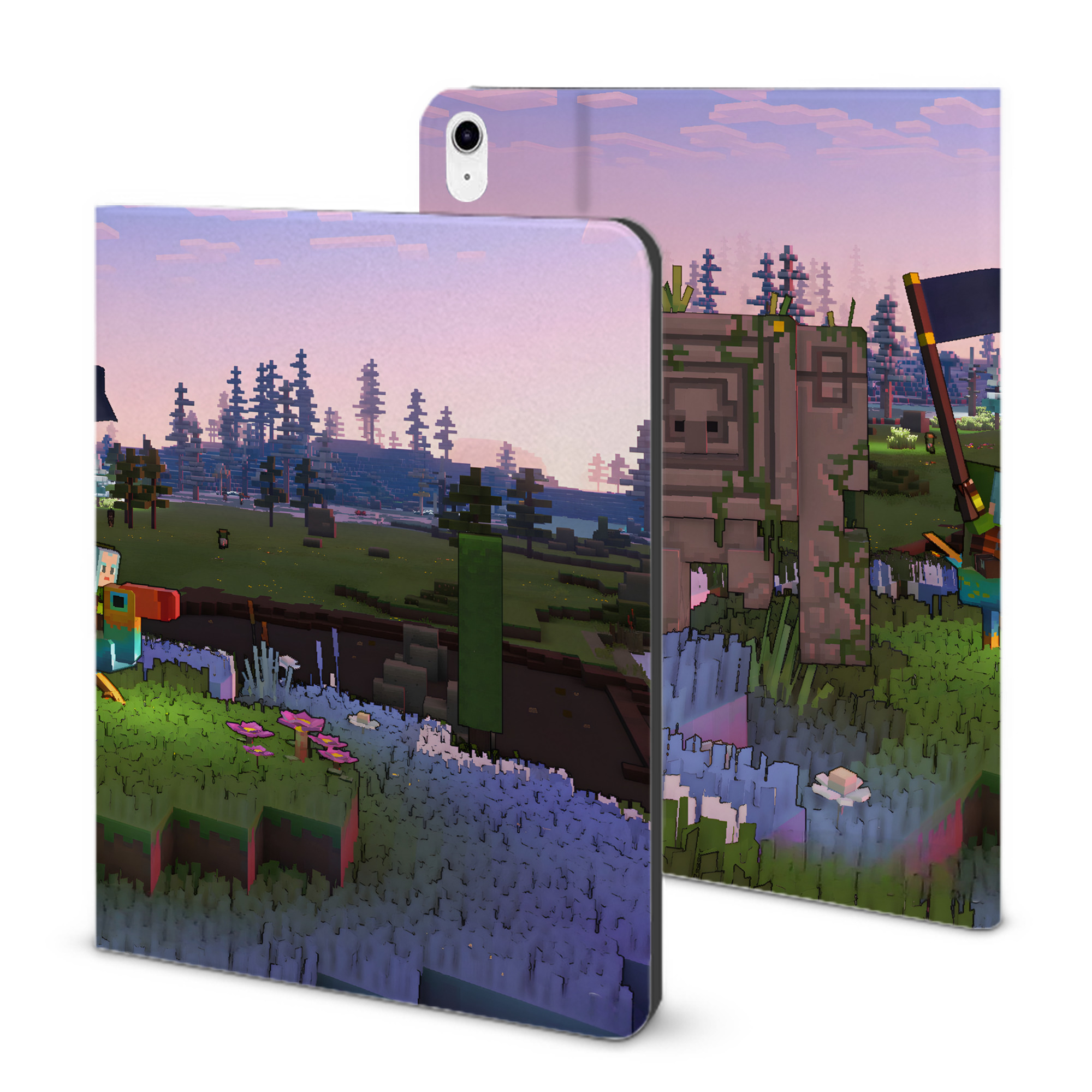 （画像用） マインクラフト ブロックの世界 Minecraft MC Block world IPad ケース ブック型 PUレザー TPU 耐衝撃 軽量 薄型 ペン収納なし 全面保護 IPad 各モデル対応
